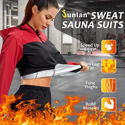 Junlan Sauna Suit for Women Sweat Jacket Gym Workout Vest Sweat Suits for Women (A.Red Jacket Only,Small)