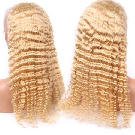 613 Human Hair Wig Deep Wave 13x6 HD Transparent Lace Frontal Wigs for Women Deep Parting Pre Plucked 613 Blonde Wig with Baby Hair 150% Density 20 Inch Curly Glueless Brazilian Virgin Hair
