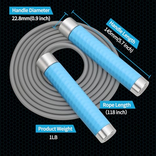 Weighted Jump Rope for Men,Women and kids(1LB), Jump Ropes for Fitness, Speed Skipping Rope, Gym,Indoor/Outdoor - Fitness, Workout, Boxing,crossfit (Black)