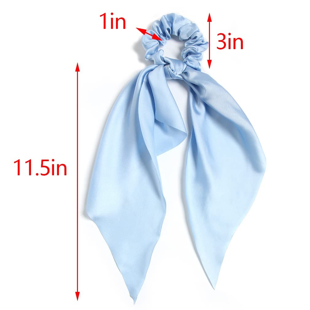 3PCS Hair Scarf Scruncheis for Women Knotted Bow Hair Ties Elastic Bands Satin Hair Ribbon Scrunchy Red Ponytail Holder for Women and Girls (Blue Lilac Pink)