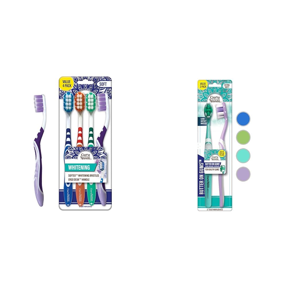 GuruNanda Whitening Toothbrush Pack of 4 & Butter on Gums Toothbrush 2 ct for Sensitive Teeth Gums Oral Care