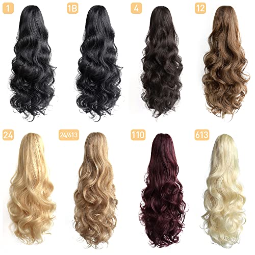 StrRid Pony Tail Extensions Wavy Claw Clip Ponytail Extension 20" Long Fake Ponytails Synthetic Fluffy Heat Resistant Clips in Hair Pieces for Black Women Party Daily Use 6 Oz Natural Black