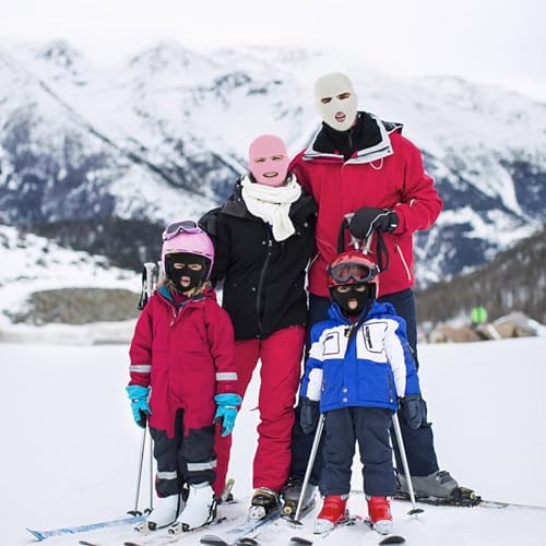 2pcs 3 Hole Winter Knitted Mask, Full Face Cover Ski Scarf Mask Warm Balaclava for Adult Skiing, Motorcycle,Wind Protection, Black+Grey