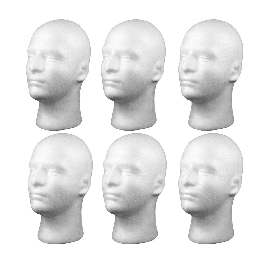 6 Pack Male Foam Mannequin Head Model, Mannequin Display for Masks, Hats, Wigs, Halloween Decoration
