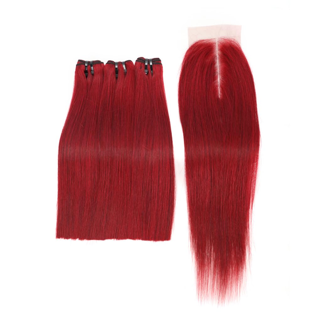 99j Bone Straight Vietnam Virgin Human Hair 3 Bundles with Kim K 2 * 6 Closure, Best Raw Hair 15A Hair Extension Burgundy, 100% Unprocessed Premium Raw Hair for Black Women (8''8''8'' + 8'')