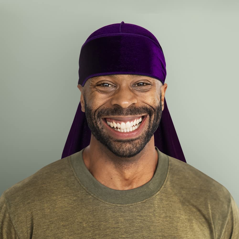 4 Pcs Velvet Durags for 360 Waves, Silky Doo Rag Durag Head Wraps with Extra Long Tail and Wide Straps for Men Women