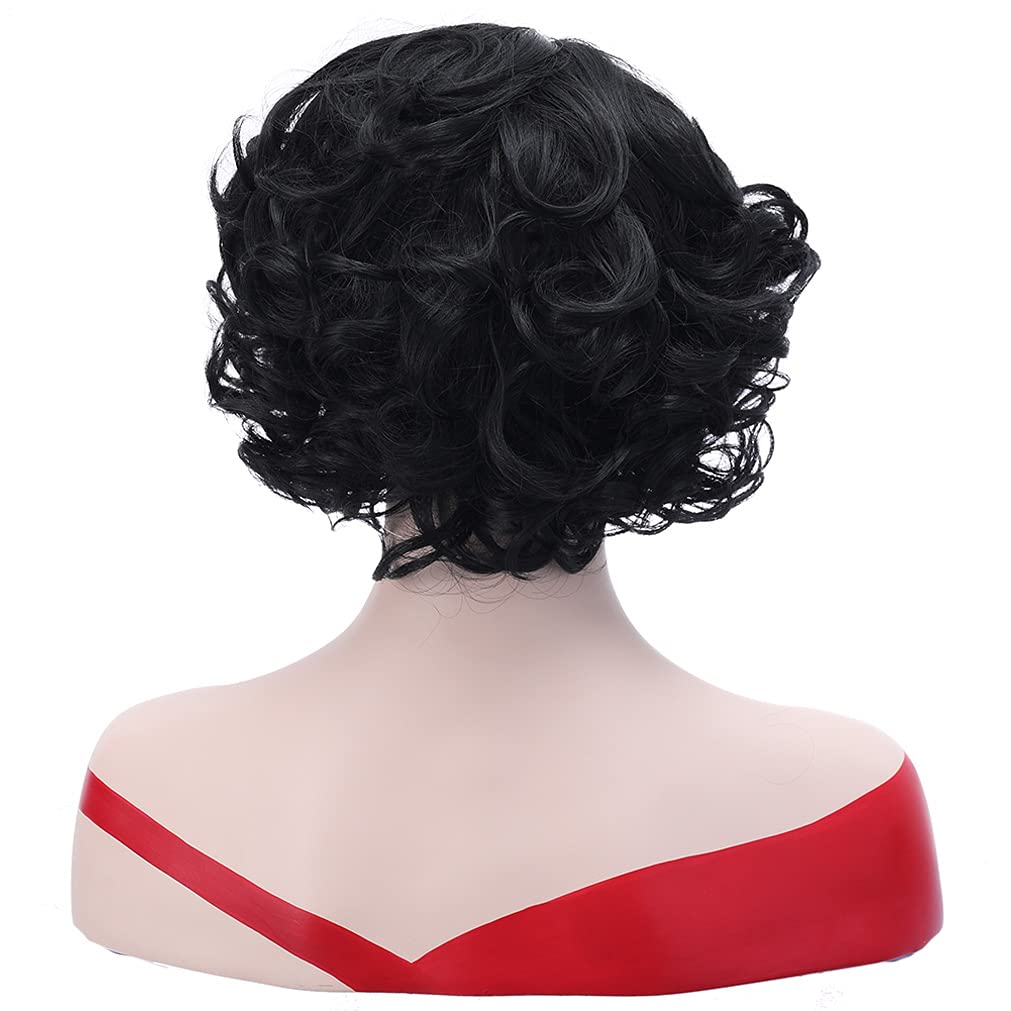 BERON Black Wig Short Curly Black Wig Natural Wavy Wig Black 1920s Wig for Women Cosplay Costume Party Come with Wig Cap (Black)