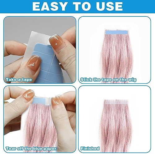 120Pcs Hair Extension Tape Double Sided Hair Tape, Adhesive Replacement Tape for Hair Extensions, Human Hair Tape Tabs Tape in Tape Extension Replacement Wig Tape, Wig Tape Beauty Tools(Blue)