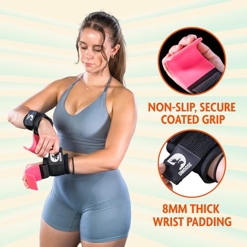 DMoose Fitness Weight Lifting Hooks for Men & Women (Pair) - 8 mm Thick Wrist Padding - Weight Lifting Grips for Powerlifting, Shrugs, Rows & Deadlift Support - Gym Lifting Straps with Pull Up Hooks