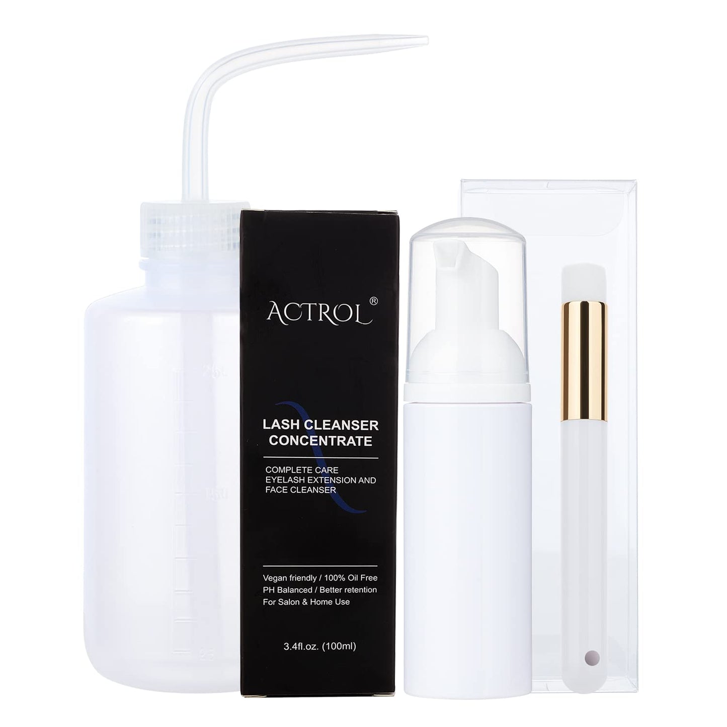 ACTROL Eyelash Cleaner Concentrate Set Rose 100ml Eyelash Extension Shampoo Natural Foaming Cleanser 60ml Bottled Cleansing Brush Paraben and Sulfate Free Lashes & Salon Home Care Eyelash Shampoo