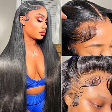 AAKJJ Lace Front Wigs Human Hair Pre Plucked with Baby Hair Straight 13x4 Human Hair HD Transparent Lace Front Wigs for Women Glueless 200 Density (24 Inch, Straight Wigs)