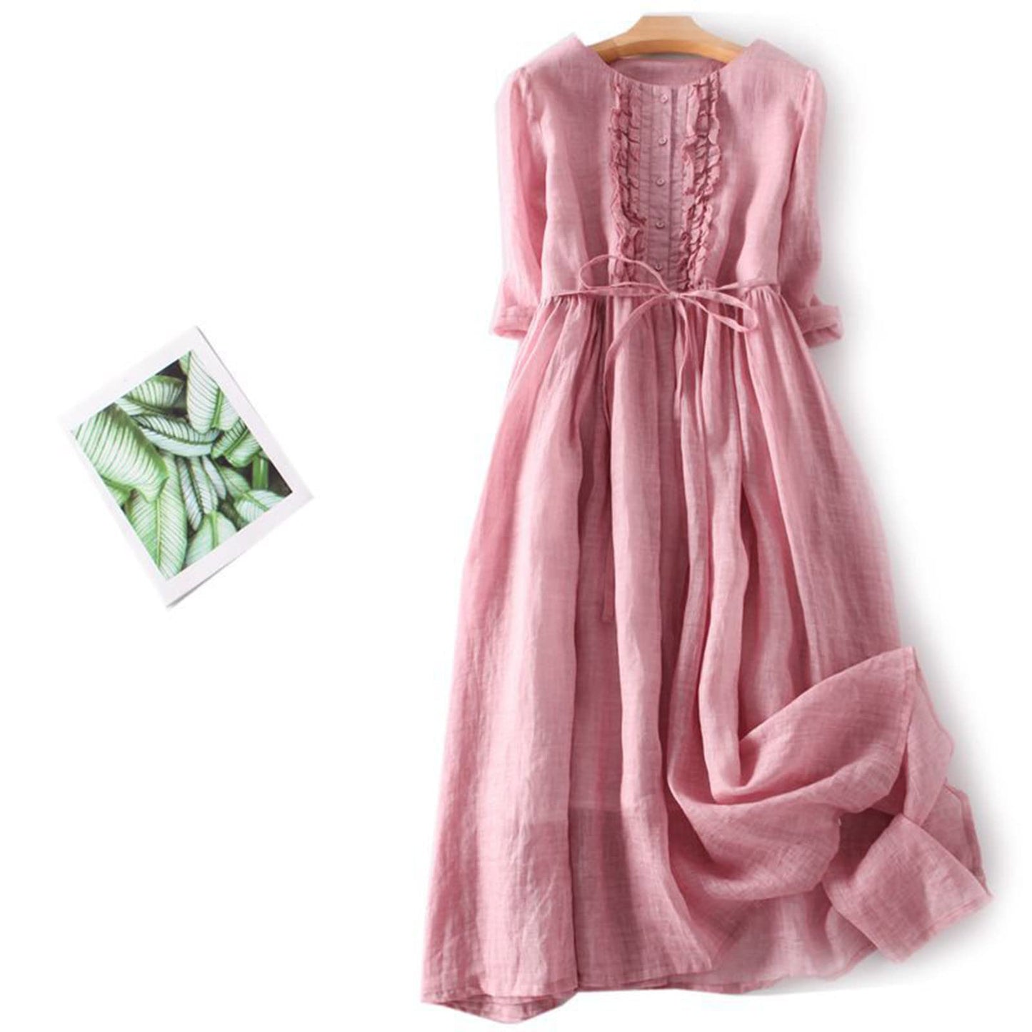 ABOUTYES Gift for Mom, Women's Korean Style Dress Summer 2024 Causal Cotton Linen Lace-Up Tshirt Dress Flowy Short Sleeve A-Line Sundress