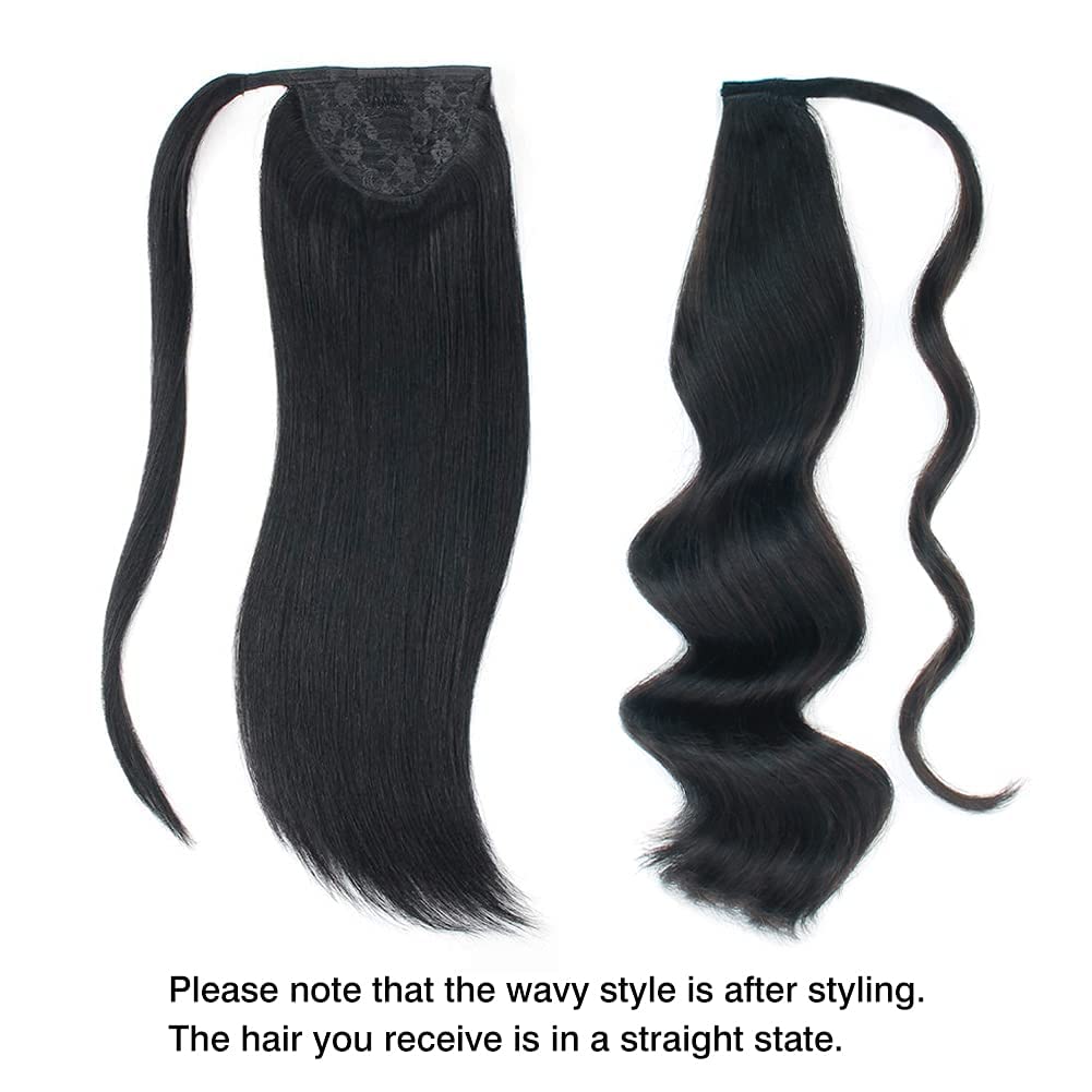 ABH AMAZINGBEAUTY HAIR Ponytail Hair Extensions for Women, Remy Human Hair, Wrap in Easy to Use, 100 Gram, Jet Black Color 1, 20 Inch