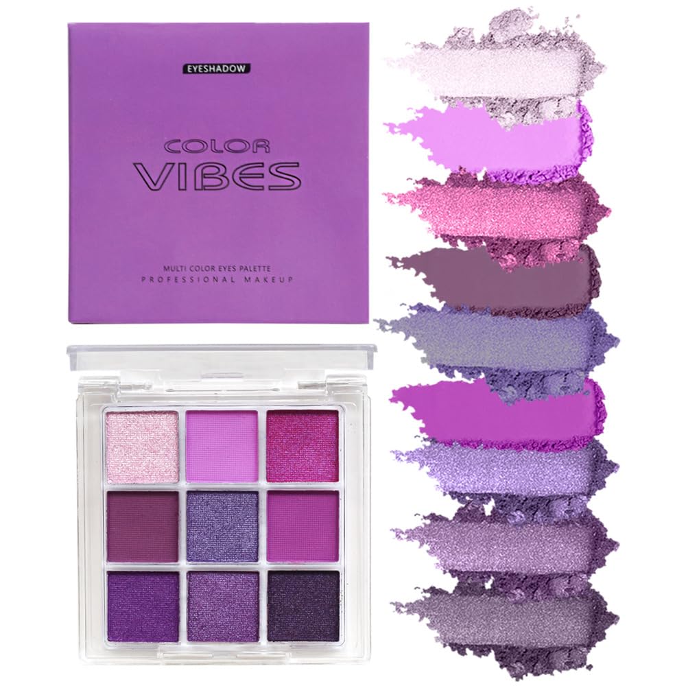 9 Colors Eyeshadow Palette - Purple Eyeshadow Theme, High Pigmented Blendable Matte & Glitter Shimmer Finishes, 24-Hour Long Lasting Eye Makeup for Christmas & Music Festivals(Purple)