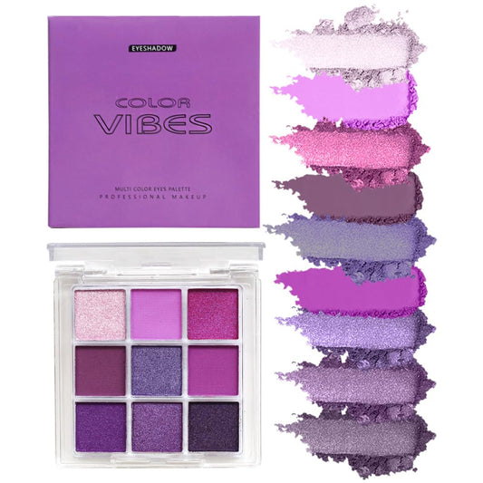 9 Colors Eyeshadow Palette - Purple Eyeshadow Theme, High Pigmented Blendable Matte & Glitter Shimmer Finishes, 24-Hour Long Lasting Eye Makeup for Christmas & Music Festivals(Purple)