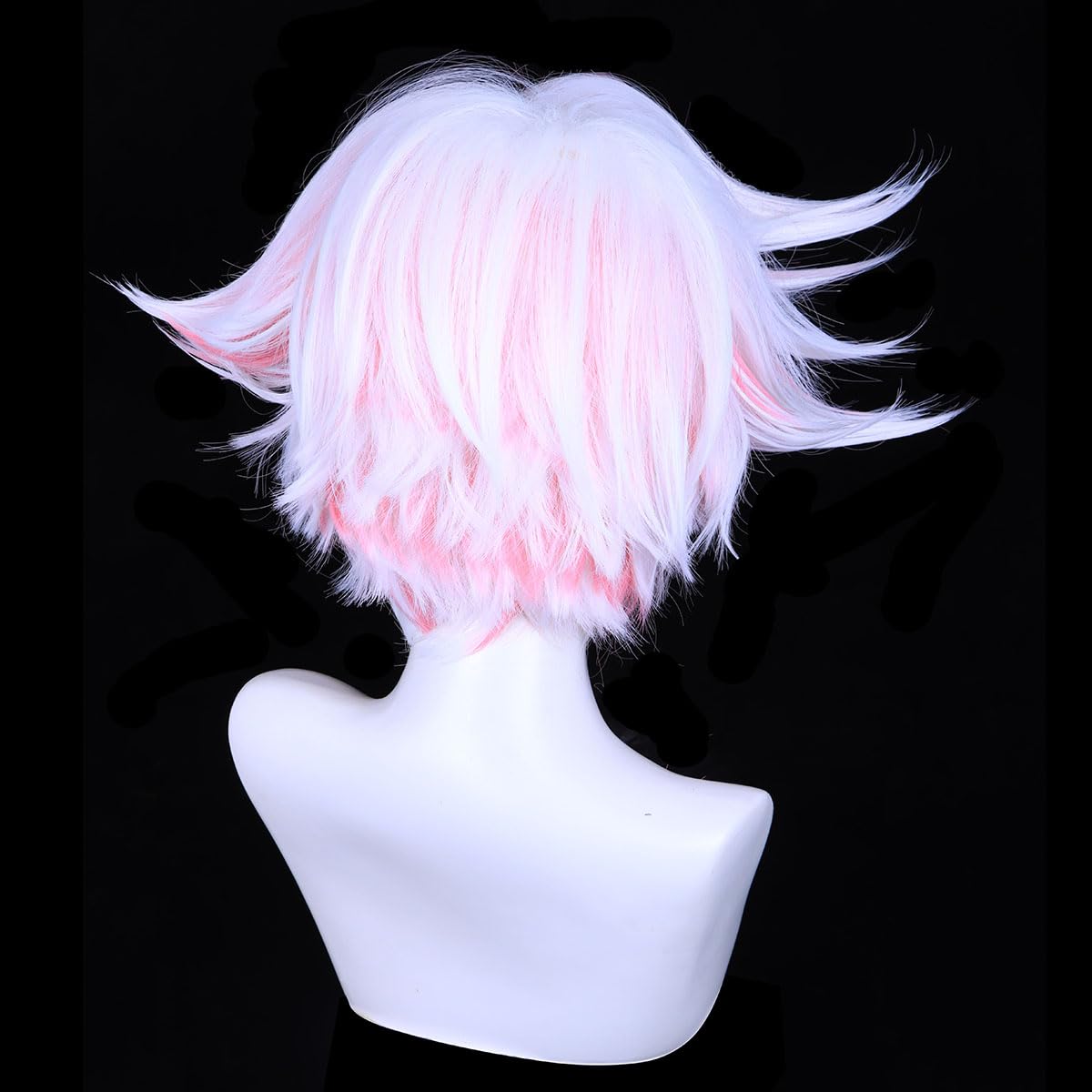 FantaLook Short White and Pink Cosplay Wig for Women Halloween Costume