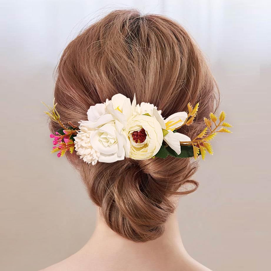 BUNNY LULU Flower Hair Clip for Women - Elegant Hair Accessory for Wedding, Party & Daily Wear (White 1)