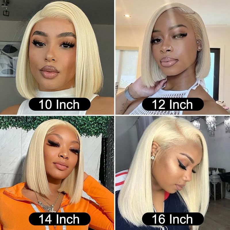 613 Bob Wig Human Hair 13x4 HD Lace Front Wig Human Hair Blonde,Short Straight Glueless 613 Blonde Lace Front Bob Wigs For Black Women Human Hair Pre Plucked Side Part Blond 10 Inch