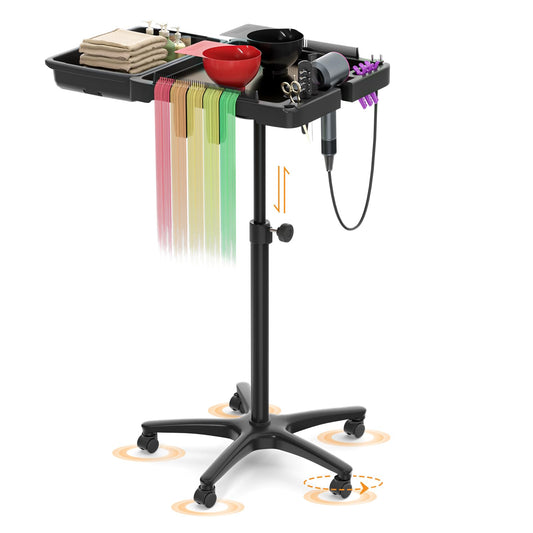 ABTSalon Magnetic Salon Tray on Wheels with All-Metal Frame Rolling Hairstylist Tray with Drawers Hair Stylist Tray with 2 Magnetic Mixing Bowls Salon Stations for Hair Stylist Tray