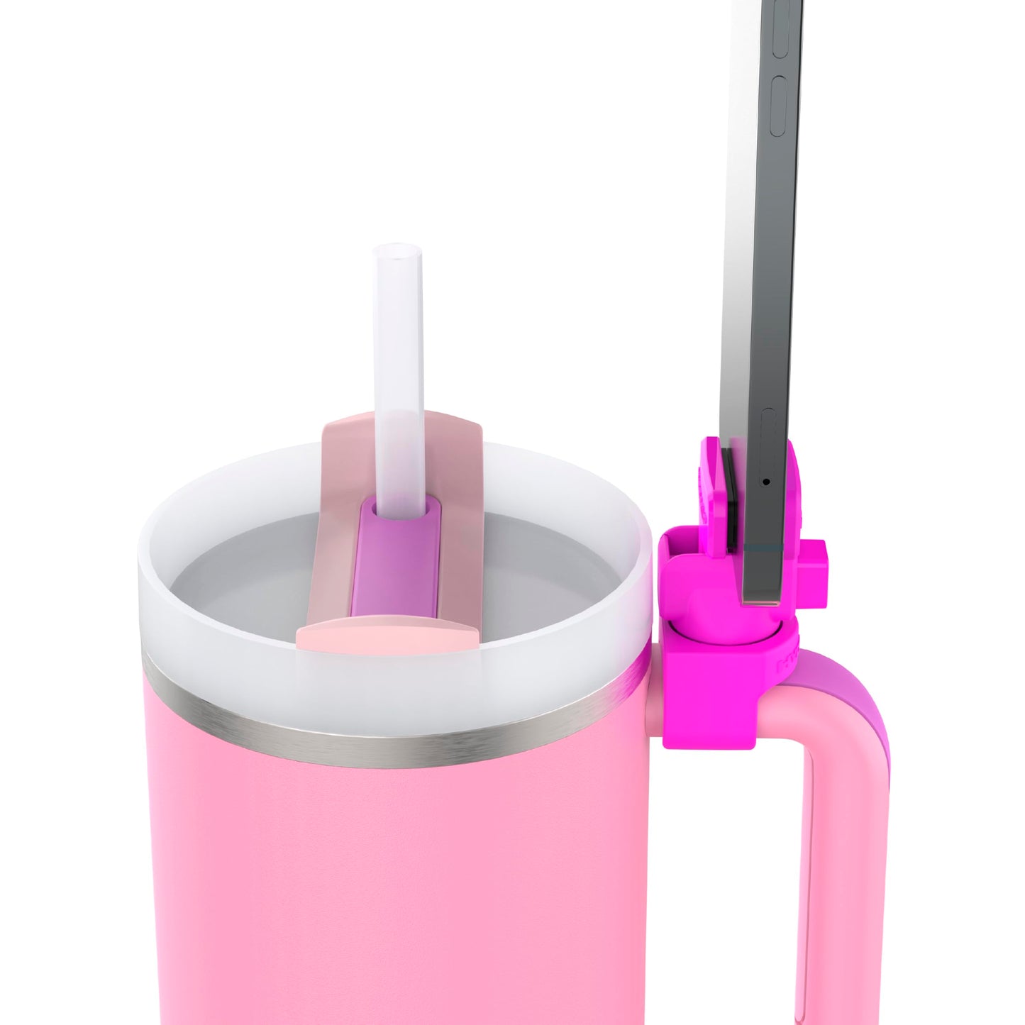HydraClip Phone Attachment - Watch, Carry, Record, & Stay Organized, Use as Phone Stand or Tripod, Hands Free Detachable, Stanley Cup Accessories, Spring Loaded Secure Grip (Neon Pink)