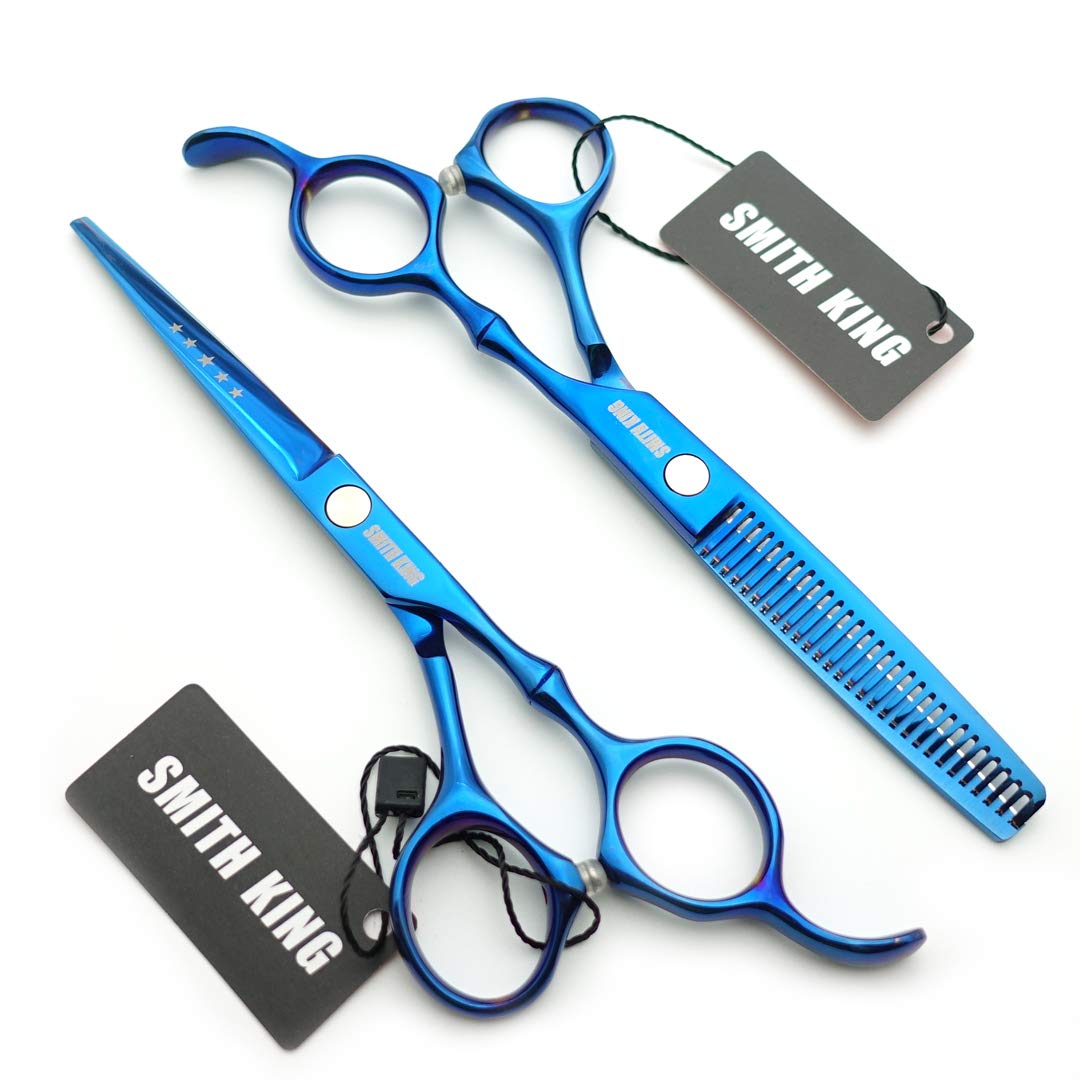 6.0 Inches Hair Cutting Scissors Set with Combs Lether Scissors Case,Hair cutting shears Hair Thinning shears For Personal and Professional (Blue)