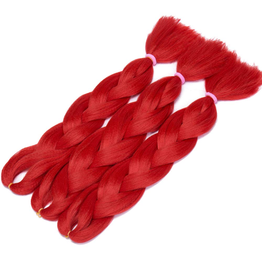 24 Inch Ombre Jumbo Braiding Hair Extensions Jumbo Braid Hair Ombre Long Jumbo Braids For Box Twist Braid Crochet Hair High Temperature Fiber 3 Tone Colored (5 Bundles, Red)