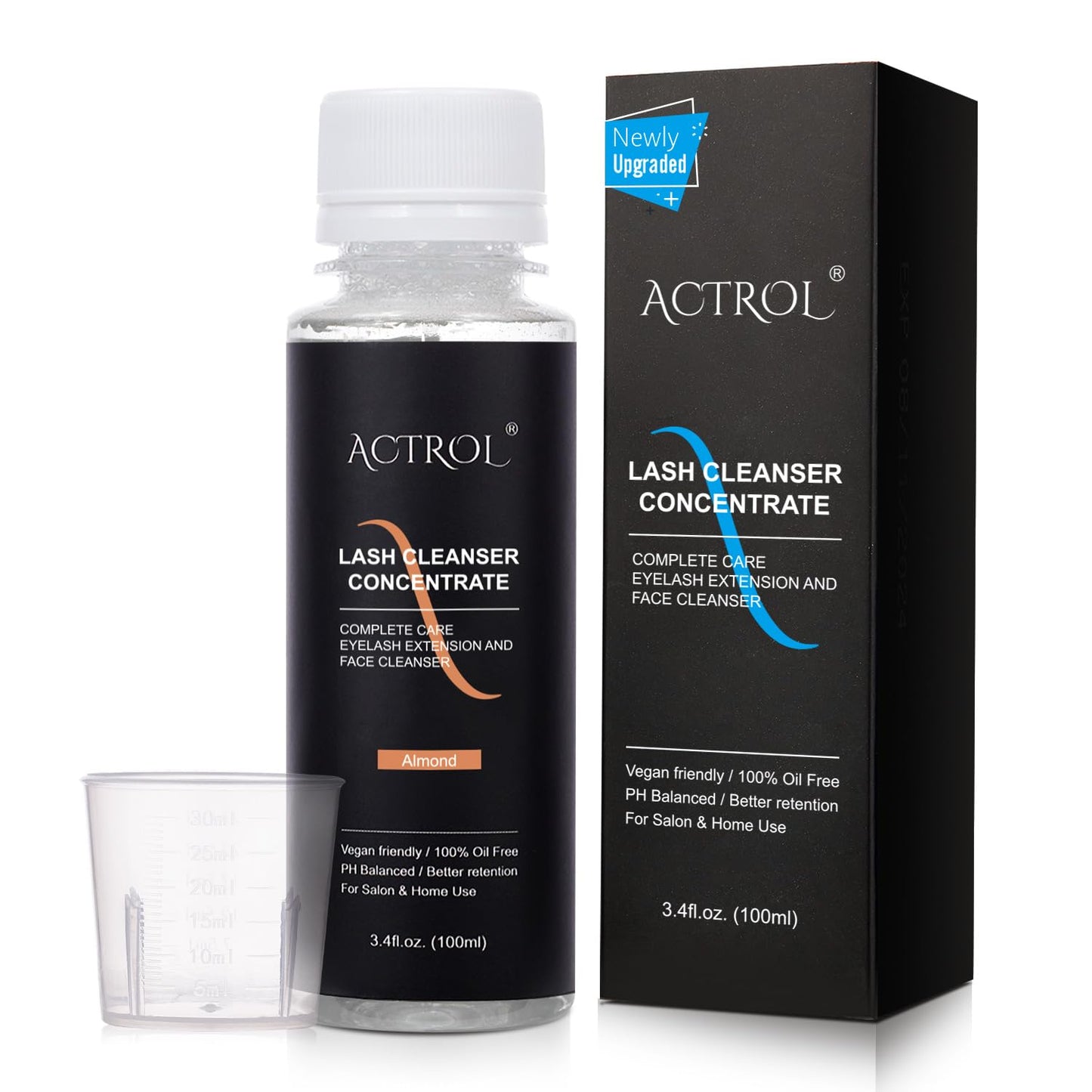 ACTROL Eyelash Cleanser Concentrate 100ml Almond Professional Lash Shampoo Foaming Cleanser Lash Wash Concentrate for Extensions Lashes with Salon Home Care-Makes 40 Bottles Almond