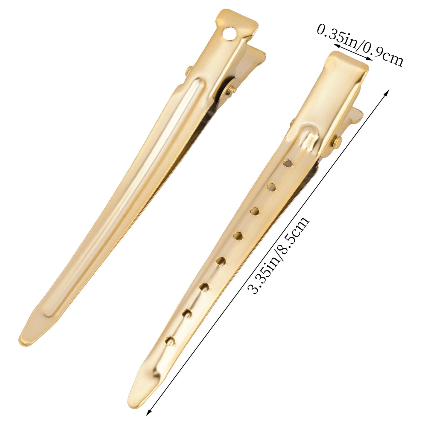 24 Packs Duck Bill Clips, Bantoye 3.35 Inches Rustproof Metal Alligator Curl Clips with Holes for Hair Styling, Hair Coloring, Matte Gold