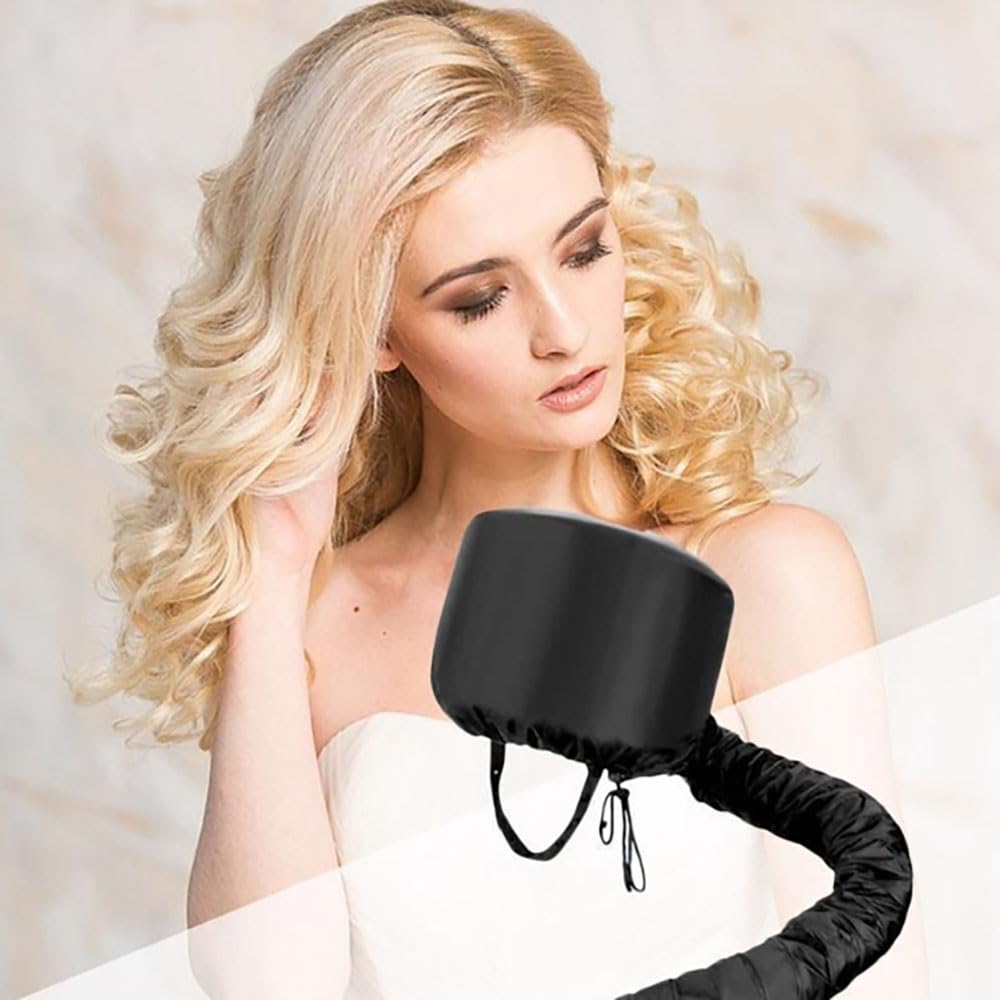 Acnyddlw Hair Dryer Bonnet, Bonnet Hair Dryer Attachment, Upgraded Hair Dryer Bonnet with Chin Strap and Longer Extended Hose, Adjustable Dryer Cap with Headband with 10 Silicone Hair Curlers