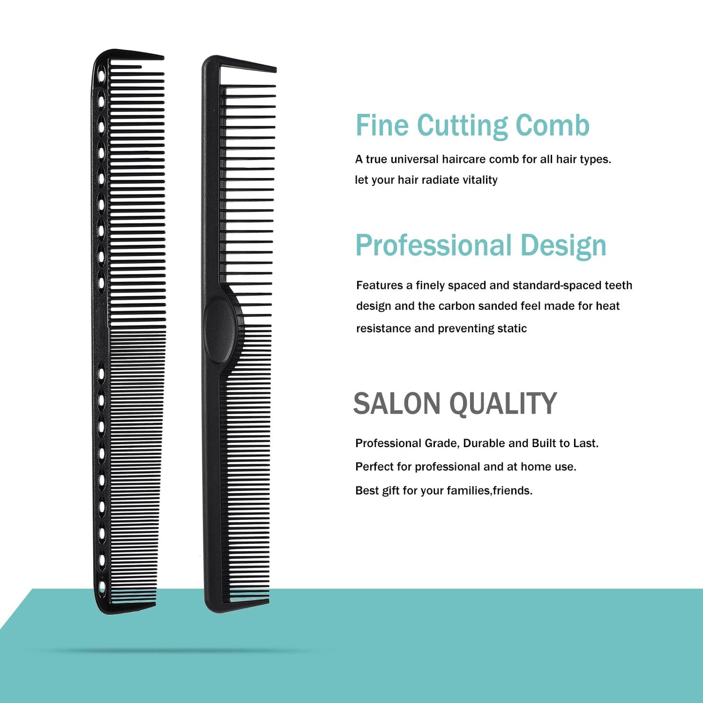 6 Pieces Carbon Fiber Hair Combs Set, General Styling Grooming Comb, Anti Static Heat Resistant Hairdressing Comb, Fine and Wide Tooth Hair Barber Comb