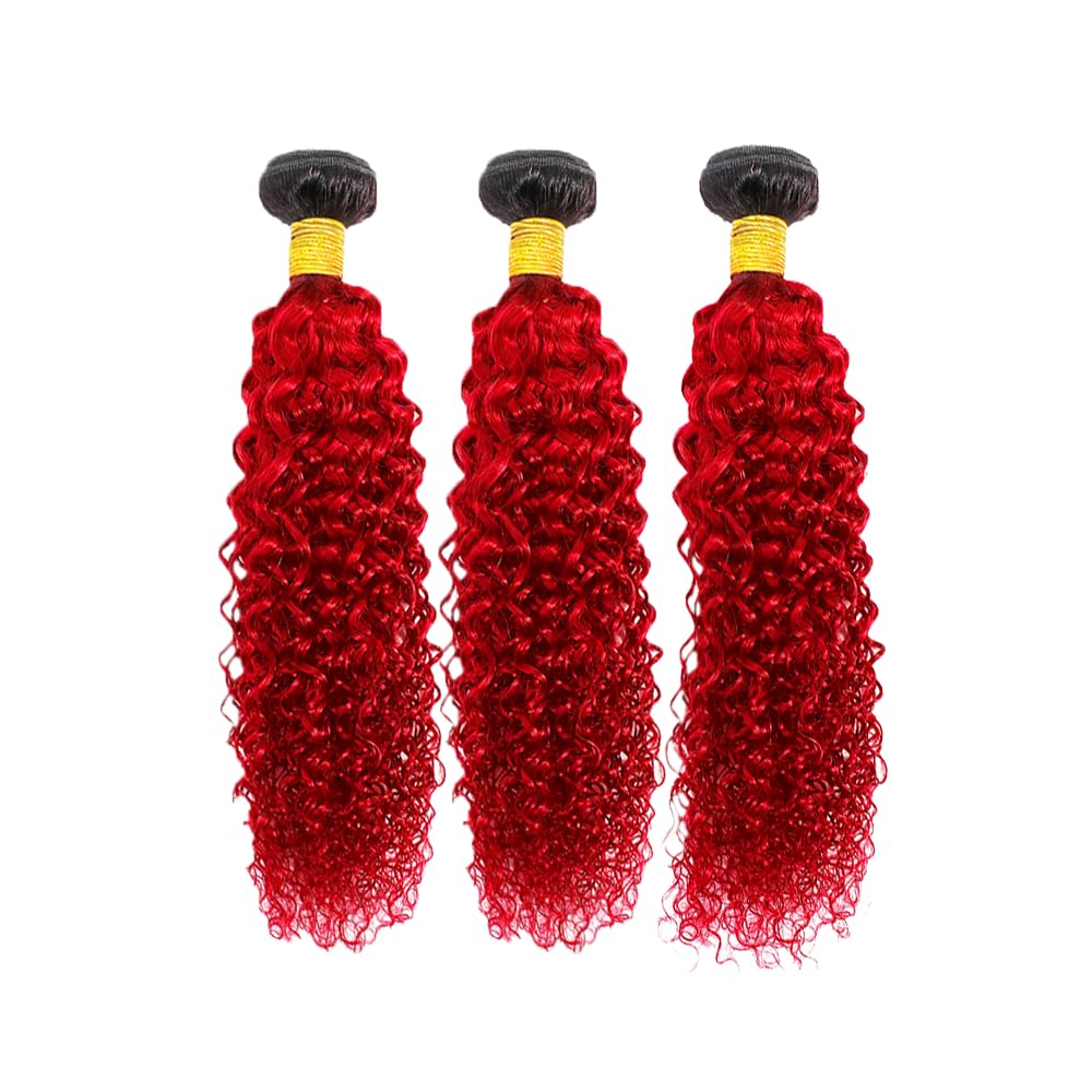 22 24 26 inch Red Bundles Human Hair 1b/Red Kinky Curly Human Hair Bundles Ombre Red Curly Wave Bundles 8A Brazilian Remy Red Human Hair Extensions