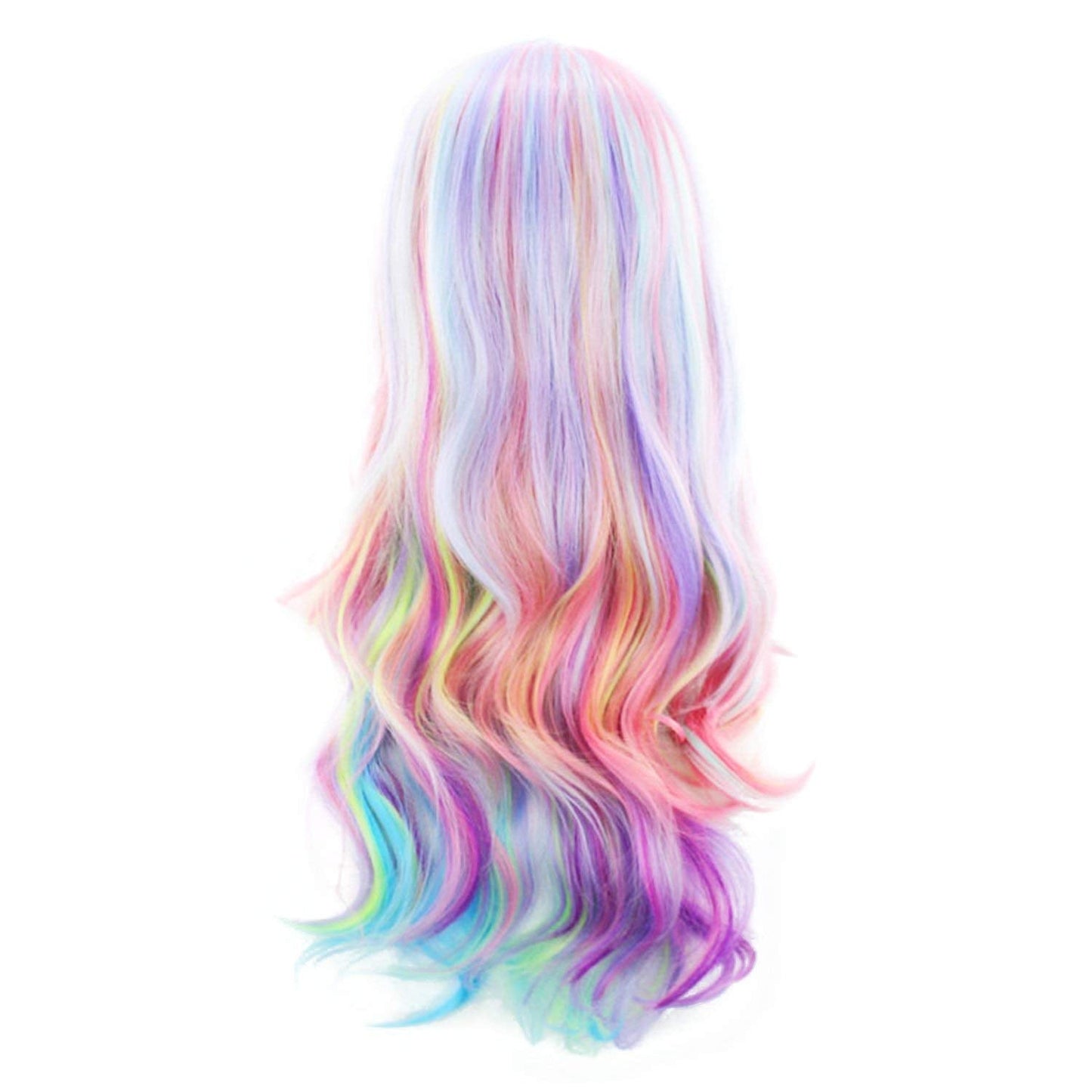 PATTNIUM Rainbow Wig - Long, Wavy, Heat Resistant Synthetic Hair for Women & Girls - Pastel Rainbow Color for Cosplay & Halloween