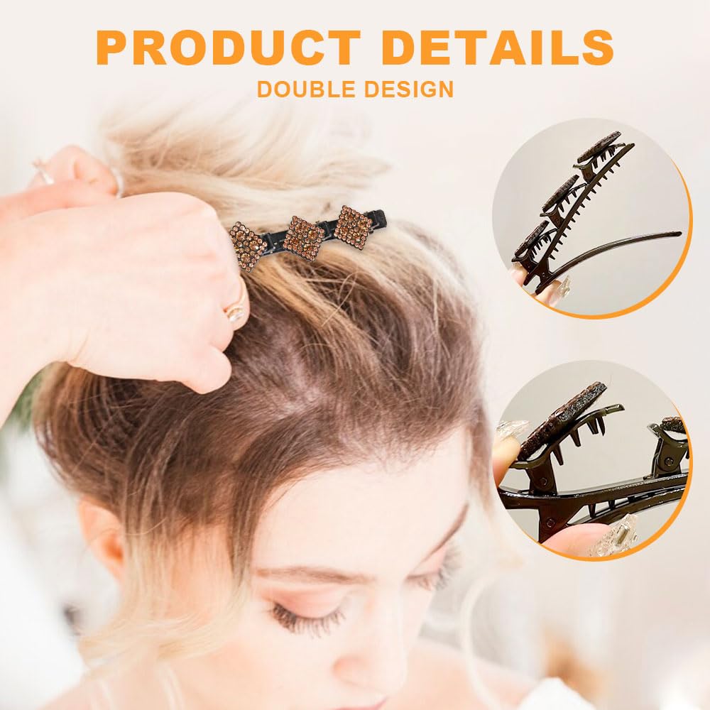 Sparkling Crystal Stone Braided Hair Clips, 2024 New Women's Braided Hair Clips, Short Hair Clips Duckbill Clips, Braided Hair Clips for Ladies and Girls Crystal Stone Hair Clips (Pearl-A)