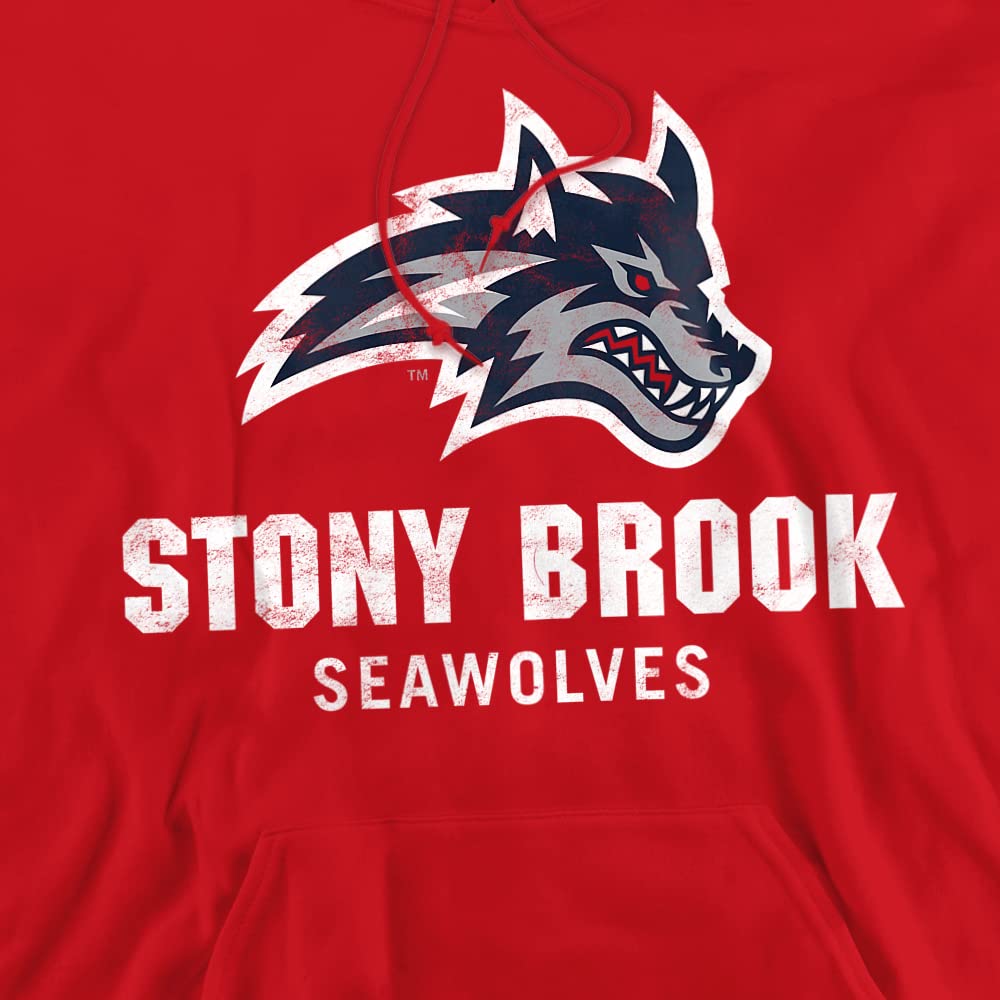 Stony Brook University Official Seawolves Logo Unisex Adult Pull-Over Hoodie,Red, Medium