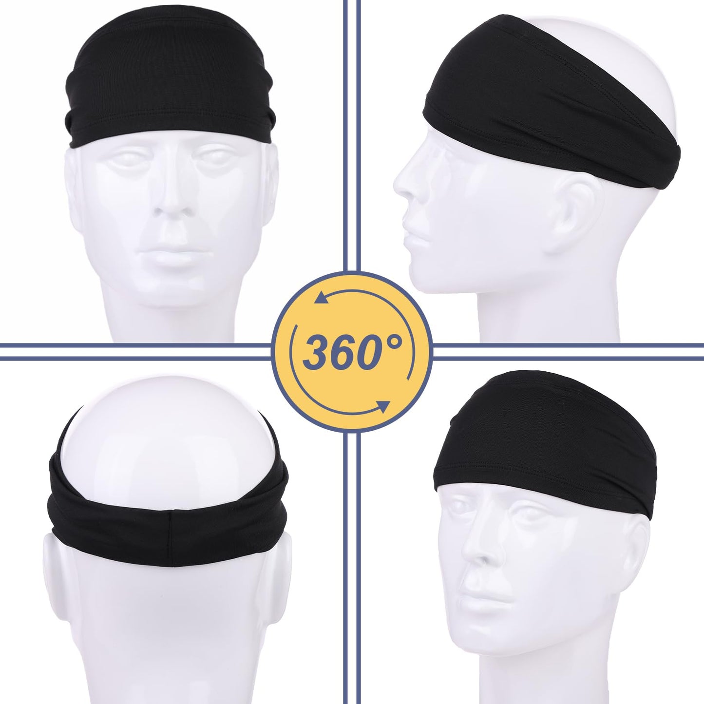 3 Packs Sweatband Sports Headbands for Men Elastic Hair Bands Fashion Headscarf Bandage Yoga Moisture Wicking Workout Running Fitness Hairbands (Black, Army Green, Dark Blue)