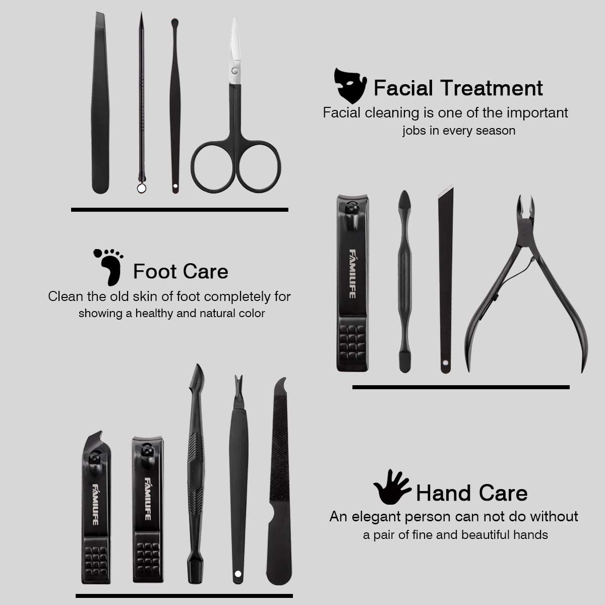 FAMILIFE Manicure Set, Professional Manicure Kit Nail Clipper Set Stainless Steel Pedicure Tools Kit with Leather Travel Case for Women Girl Men (Brown)