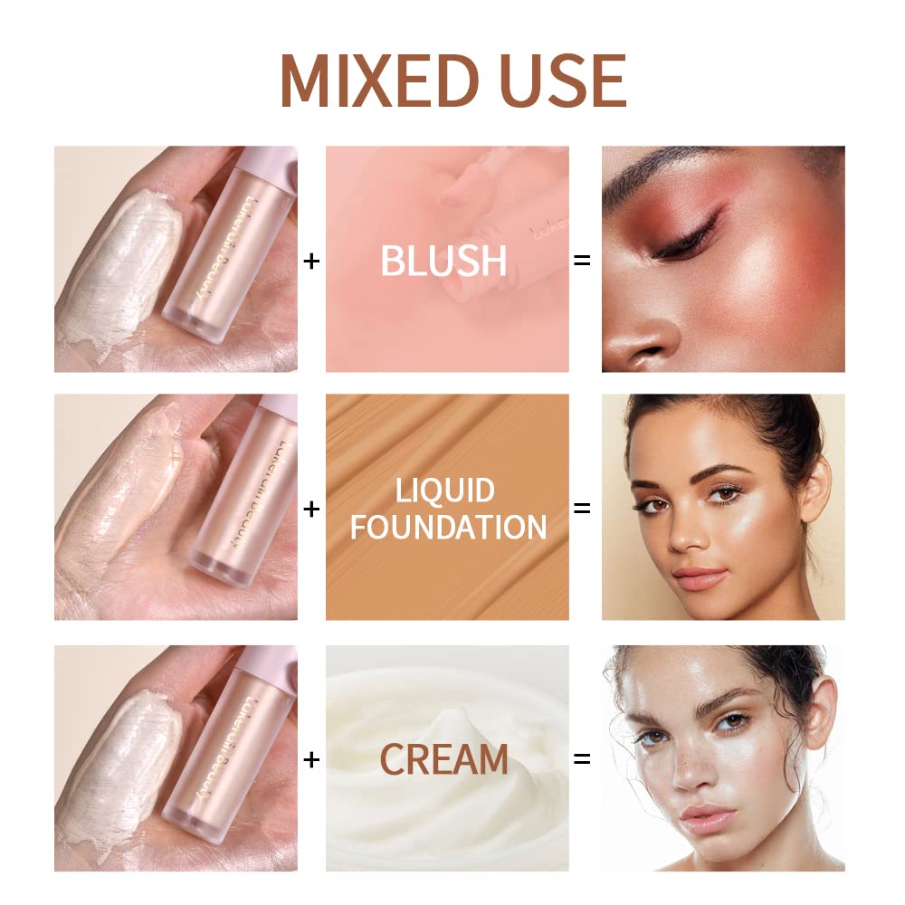 2PCS Liquid Highlighter&Blush, Contour Stick Makeup Highlighter for Face, Lightweight Glotion, Waterproof Luminous Lotion, Silky Smooth Glitter Highlighter Makeup Stick, Multi-Use Body Shimmer
