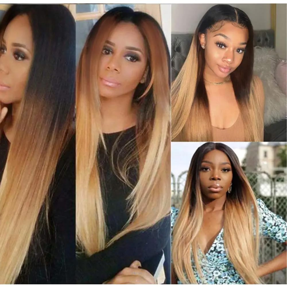 10A Ombre Hair Straight Hair 3 Bundles (121416+10) Human Hair Weaves Extensions 100% Virgin human hair straight bundles with 4X4 Lace Closure