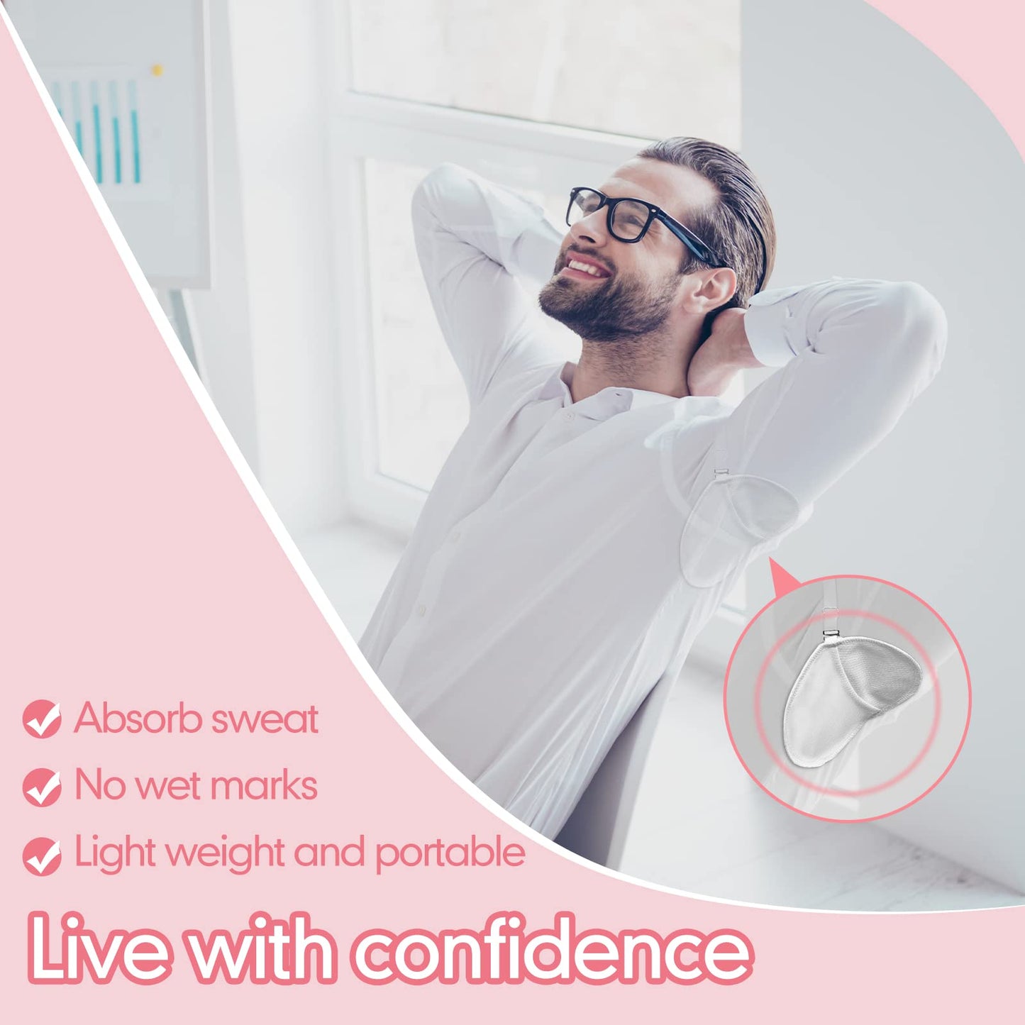 4 Pairs Underarm Sweat Pads Reusable Armpit Absorbing Guards Washable with Shoulder Strap Under Arm Breathable Absorbent Sweat Protectors Pads Guards for Women and Men(White)
