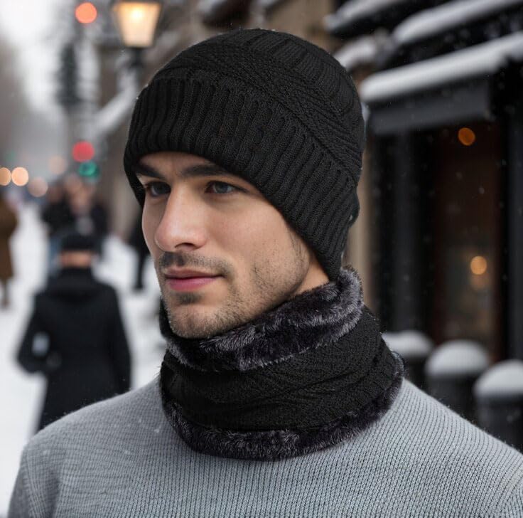 ABUDDER 6 Pieces Winter Beanie Hat Scarf Gloves Set for Men Women,Knit Skull Cap Winter Hat Touchscreen Gloves Neck Warmer Set