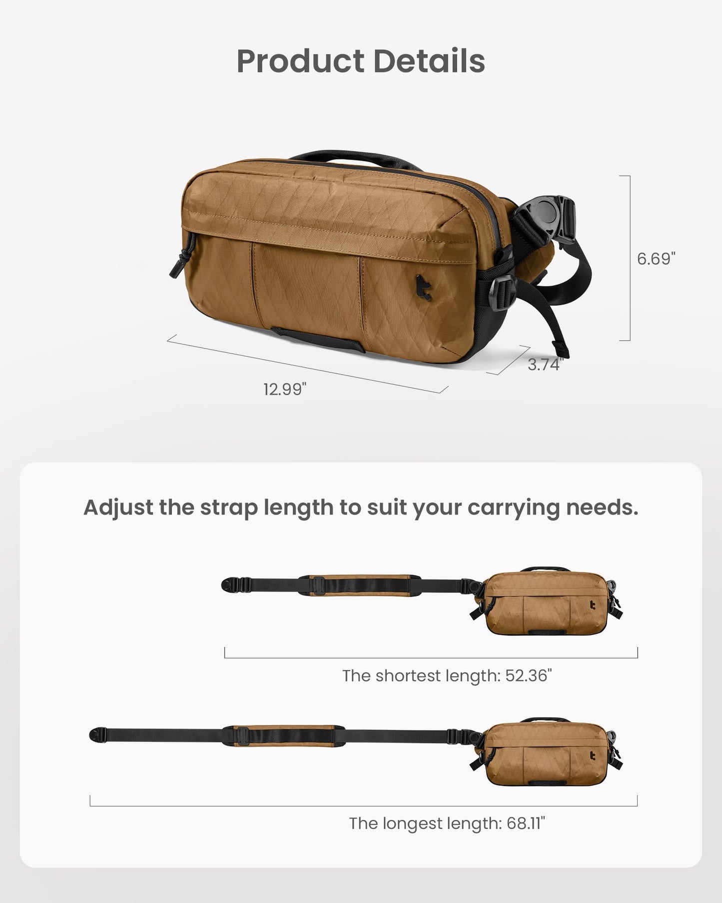tomtoc 5.5L X-Pac Sling Bag, Heavy Duty Crossbody Bag for Men, Carry Chest Daypack, Water-resistant Shoulder Travel Bag for Steam Deck, ROG Ally X, 2024 iPad mini A17 Pro, Urban Techwear, Tactical