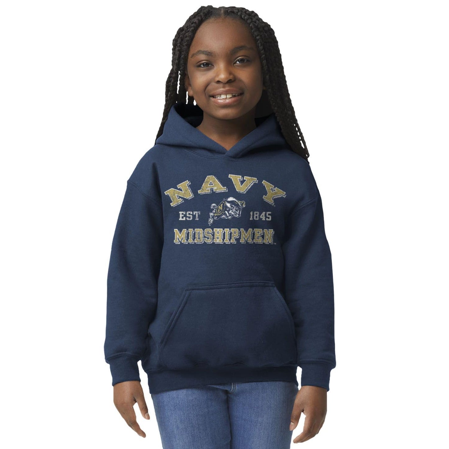 Barnesmith US Naval Academy (Navy) Apparel NAVY Midshipmen Youth Unisex Hooded Sweatshirt, Vintage, Navy, Large