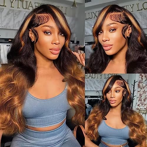 200% Density 13x6 Lace Front Wigs Human Hair Pre Plucked Body Wave HD Transparent Ombre Lace Front Wigs With Baby Hair Glueless Wigs Human Hair 13x6 Blonde Colored Human Hair Wig For Women 24 Inch