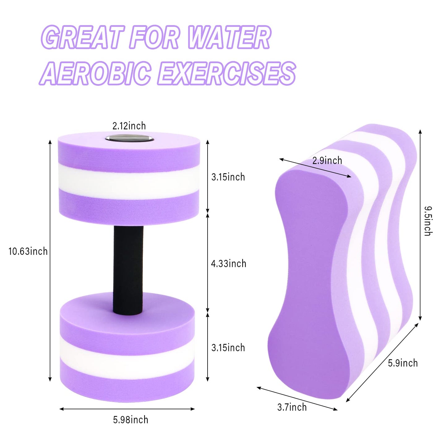 UNAOIWN Water Dumbbell Set for Aquatic Aerobics Exercise, Water Weights Equipment, Training Aid for Aquatic Fitness, Water Workout Fitness Tool (Pull buoy version-Purple)