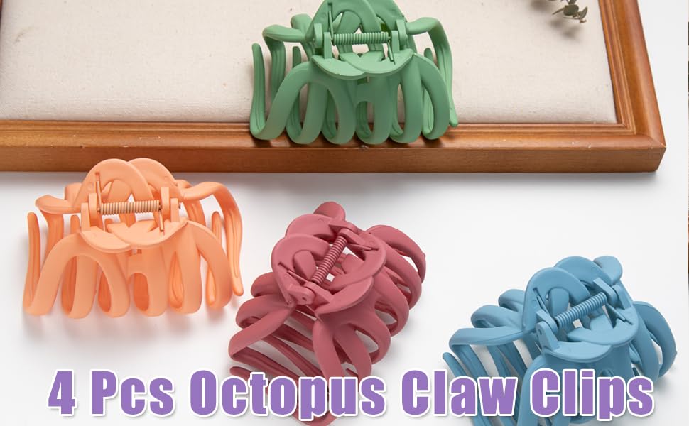 4 Pcs Large 3.8" Octopus Claw Hair Clips for Women - Strong Grip Non-Slip Jaw Clips for Thick, Fresh Color Hair