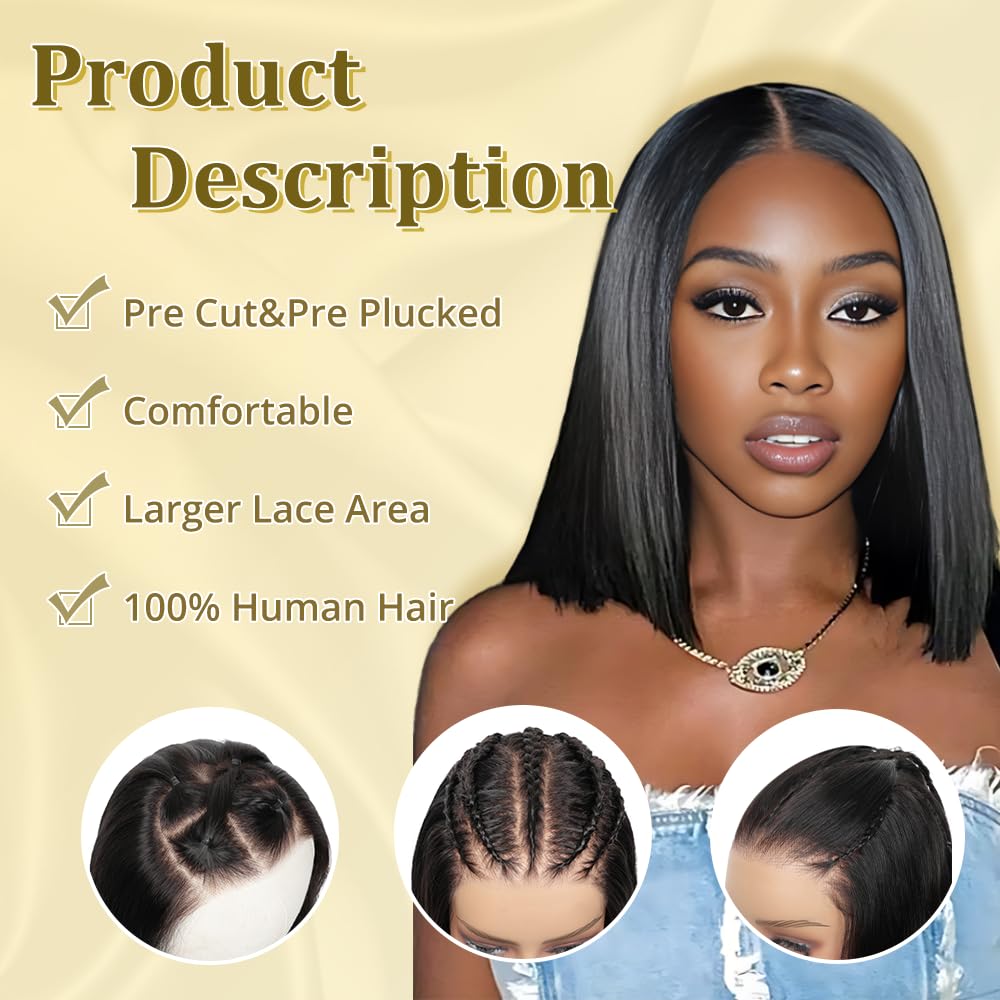 GUDOZO 9x6 HD 613 Lace Front Wig Human Hair Glueless Wigs Human Hair Pre Plucked Pre Cut Bob Wig Human Hair Glueless Wigs Human Hair 200% Density Short Straight Bob Wigs for Black Women 12 Inch