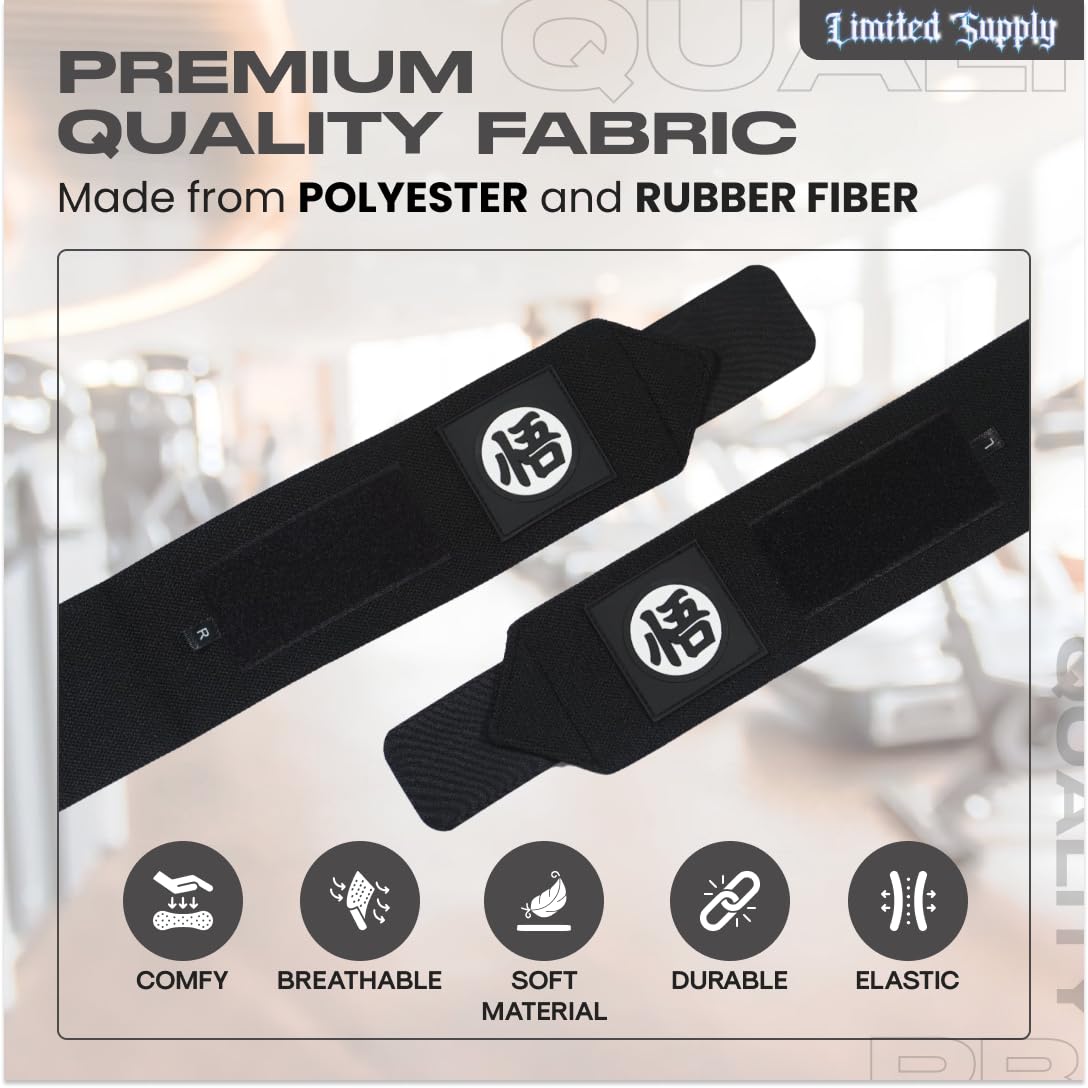 CROWN Anime Wrist Wraps Lifting Straps 24" for Men and Women - 1 Pair Each, Gym Accessories Support Weightlifting, Powerlifting, Strength Training, and Improve Workout, Black Dzb