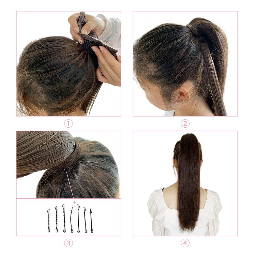 ABH AMAZINGBEAUTY HAIR Ponytail Hair Extensions for Women, Remy Human Hair, Wrap in Easy to Use, 100 Gram, Jet Black Color 1, 20 Inch