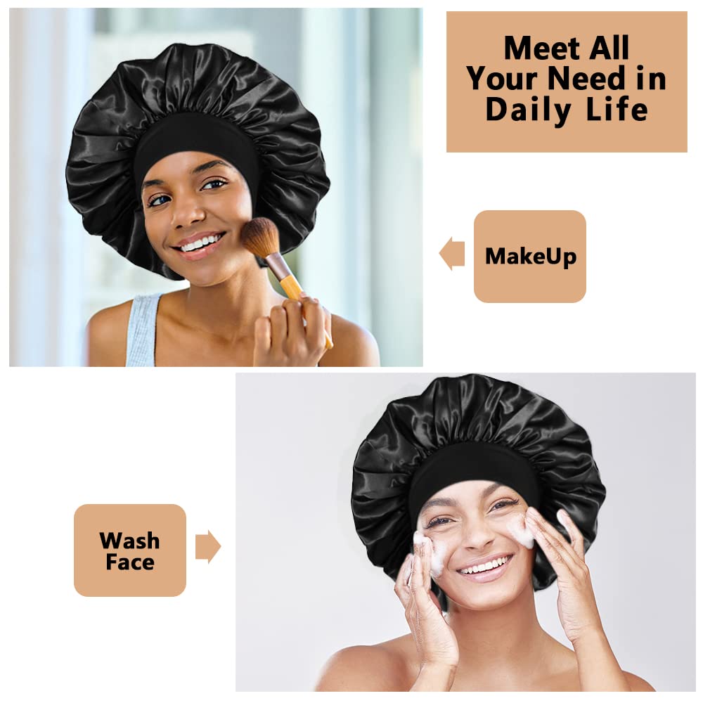 3PCS Extra Large Satin Bonnets for Sleeping, Hair Bonnets for Black Women Braids Curly Hair, H