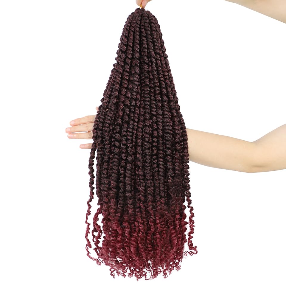 Felek Passion Twist Crochet Hair 24inch 8 Packs Pre Looped Twist Crochet Hair For Black Women Natural Soft Ombre Burgundy Pre Twisted Passion Twist Crochet Hair (T-99j(118), 24inch)